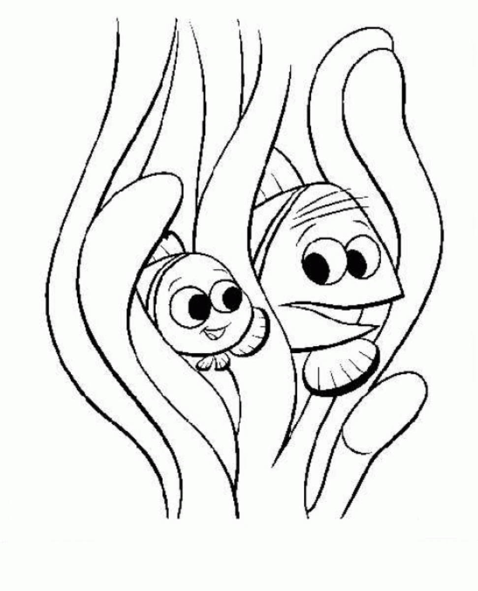 Nemo e Marlin se abraçando com as nadadeiras para colorir