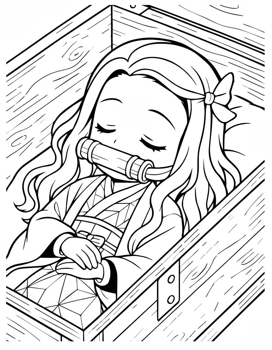 Nezuko dormindo dentro da caixa para colorir