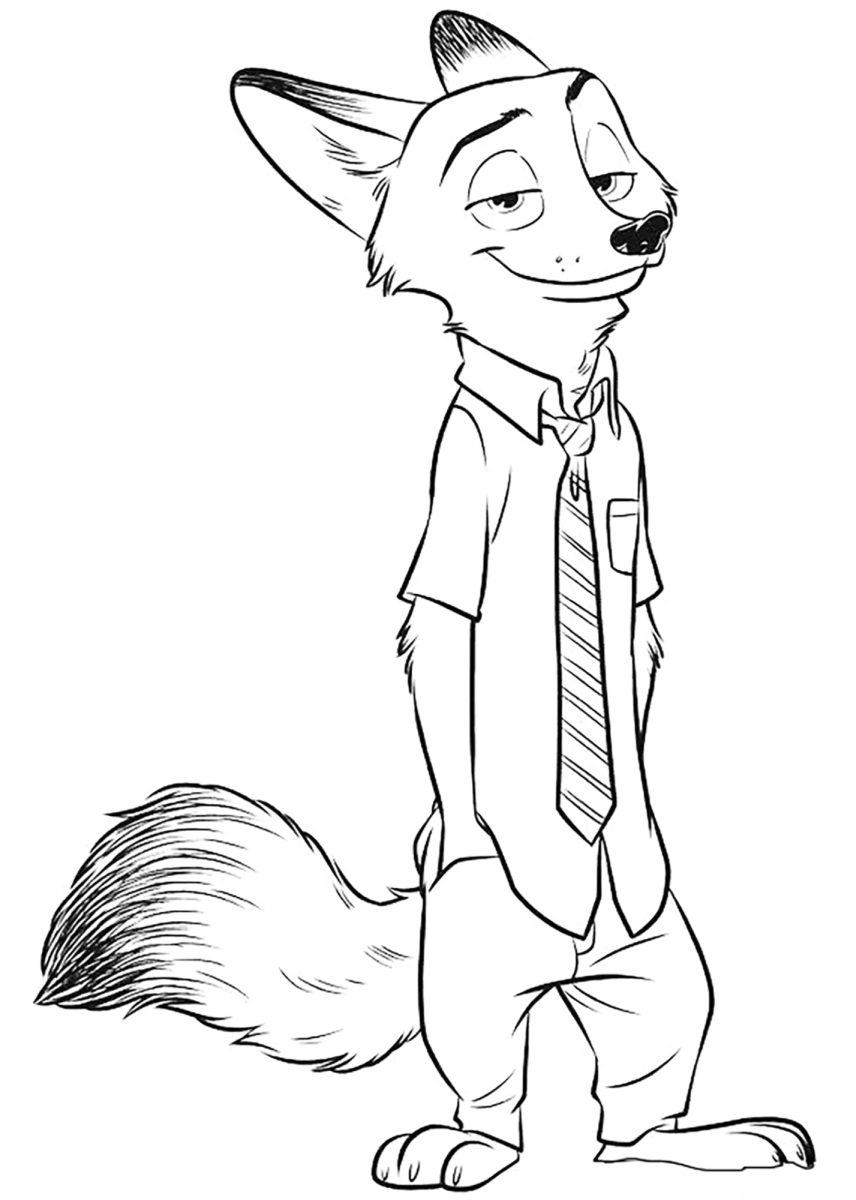 Nick Wilde de pé com a gravata para colorir