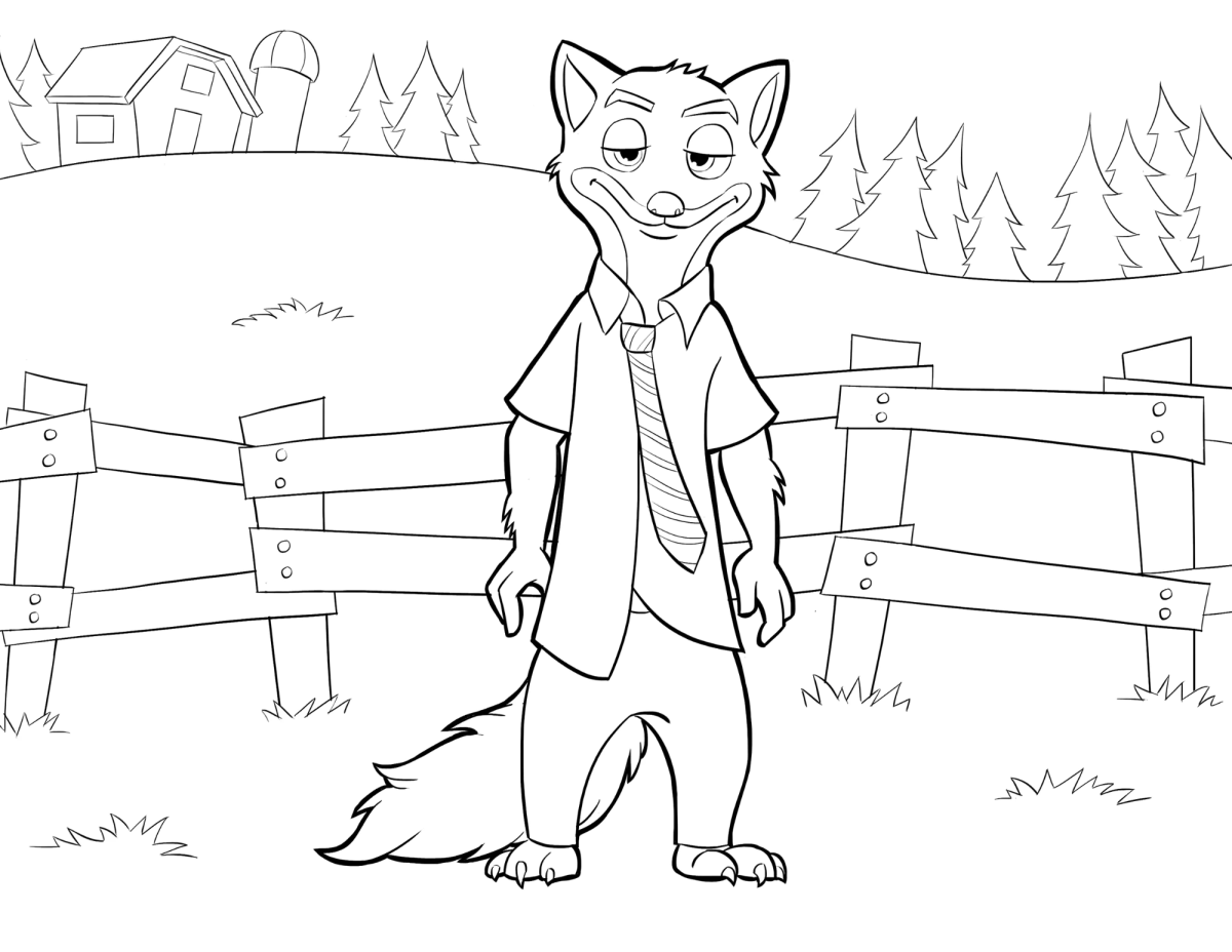 Nick Wilde encostado na cerca para colorir