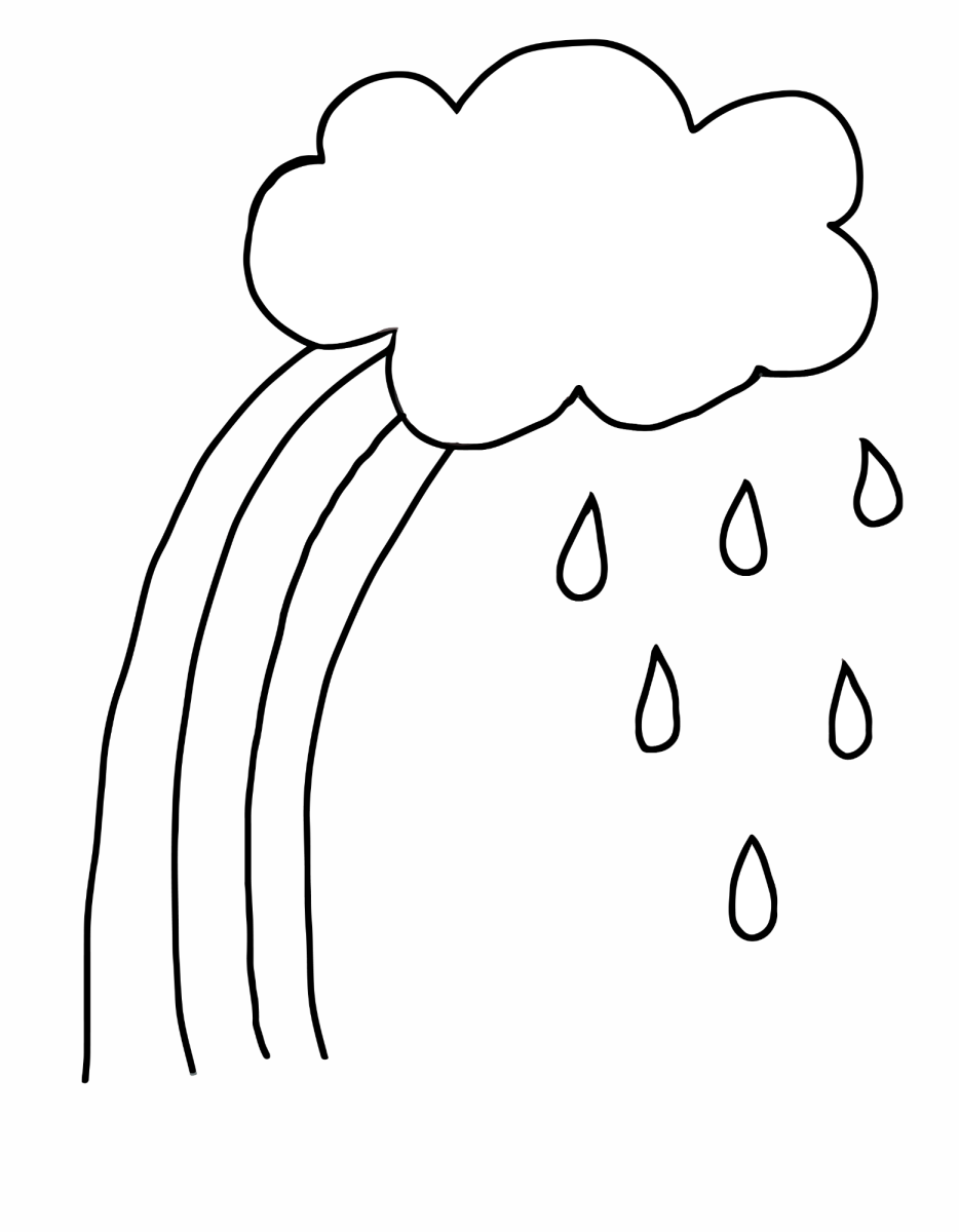 Nuvem chovendo sobre o arco-íris para colorir