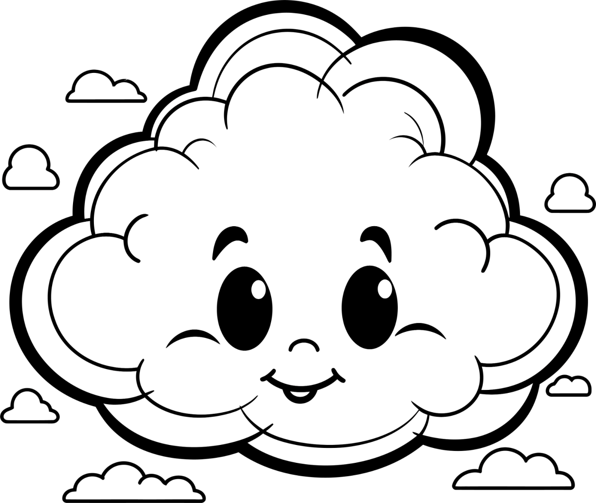 Nuvem kawaii de olhos grandes para colorir