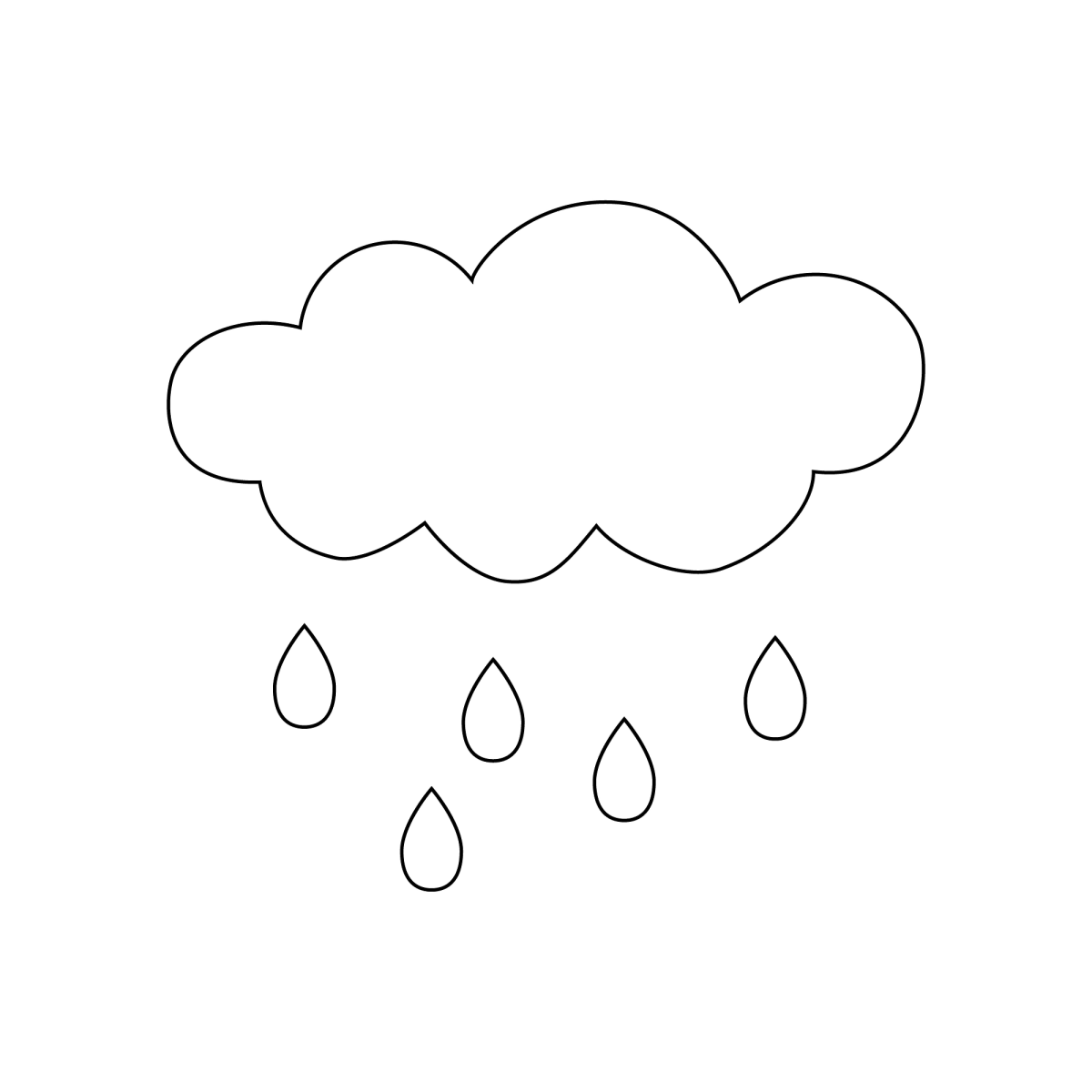 Nuvem simples com pingos de chuva para colorir