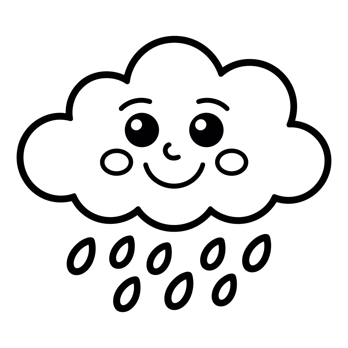 Nuvem sorridente soltando pingos de chuva para colorir