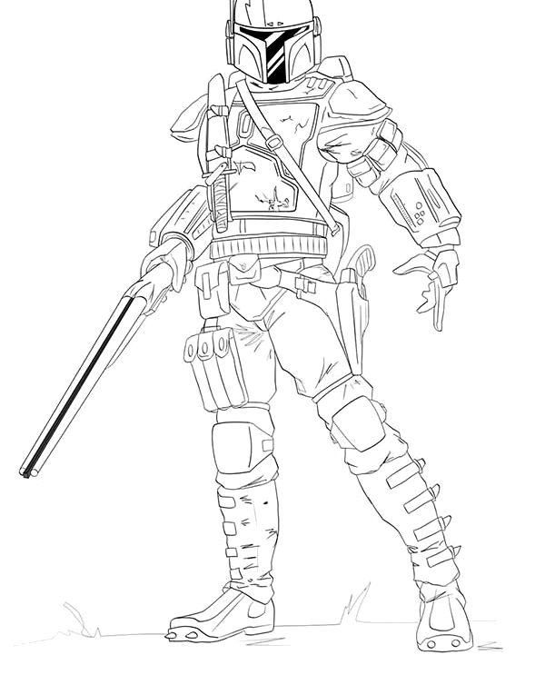 O Mandaloriano com sua armadura beskar para colorir