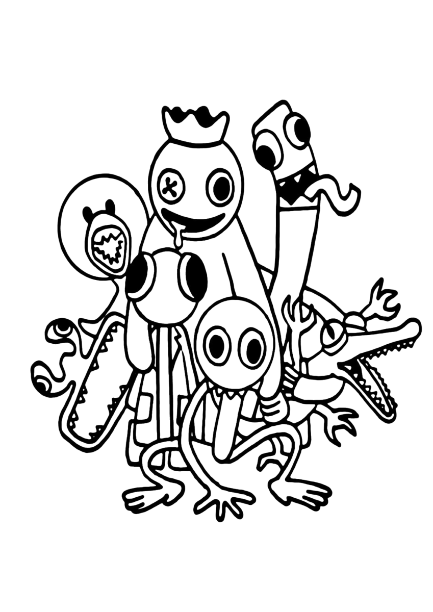Os Rainbow Friends em grupo para colorir