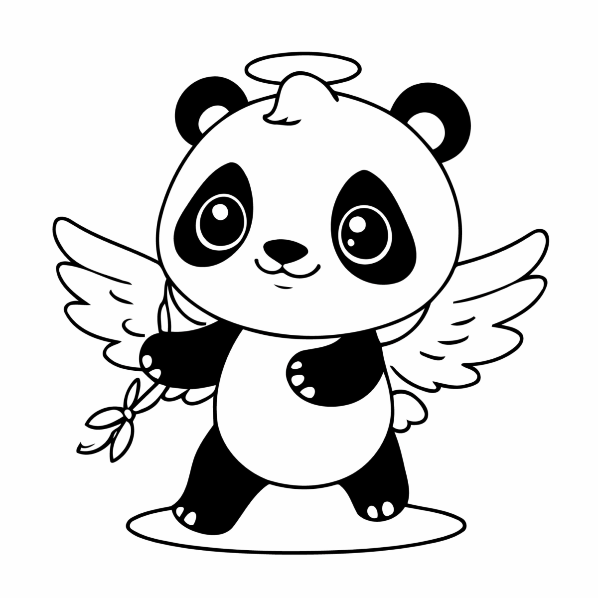 Panda anjinho com asas e auréola para colorir