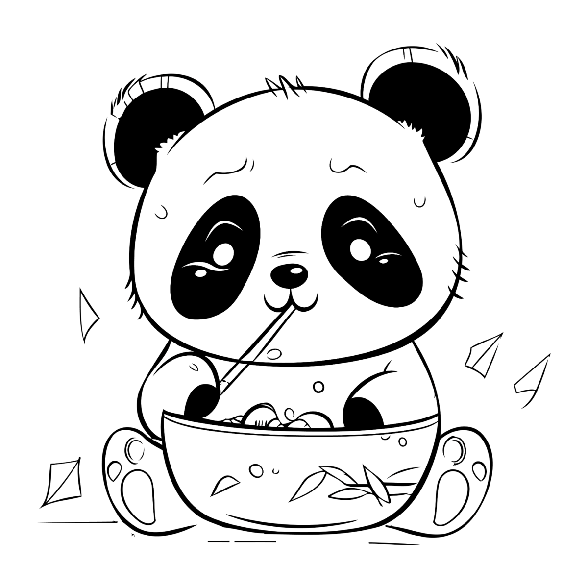 Panda comendo arroz com pauzinhos para colorir