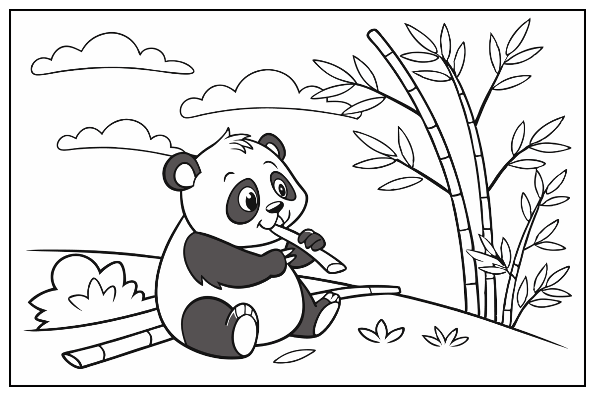 Panda comendo bambu ao pôr do sol para colorir