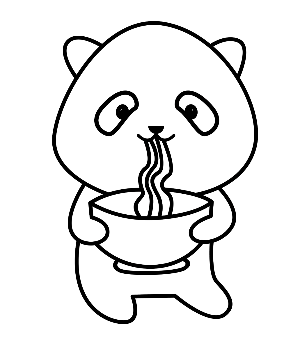 Panda comendo macarrão na tigela para colorir