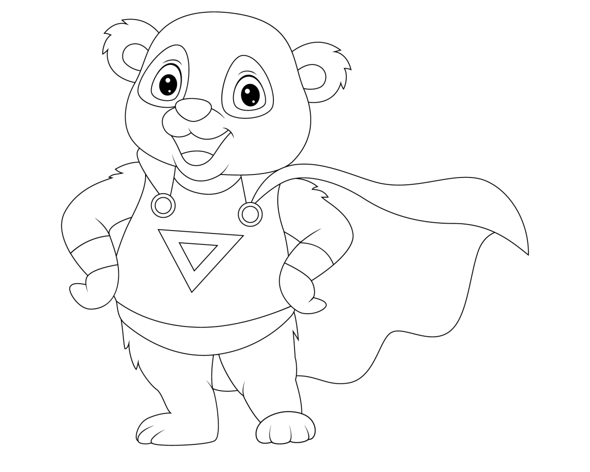 Panda super-herói de capa para colorir