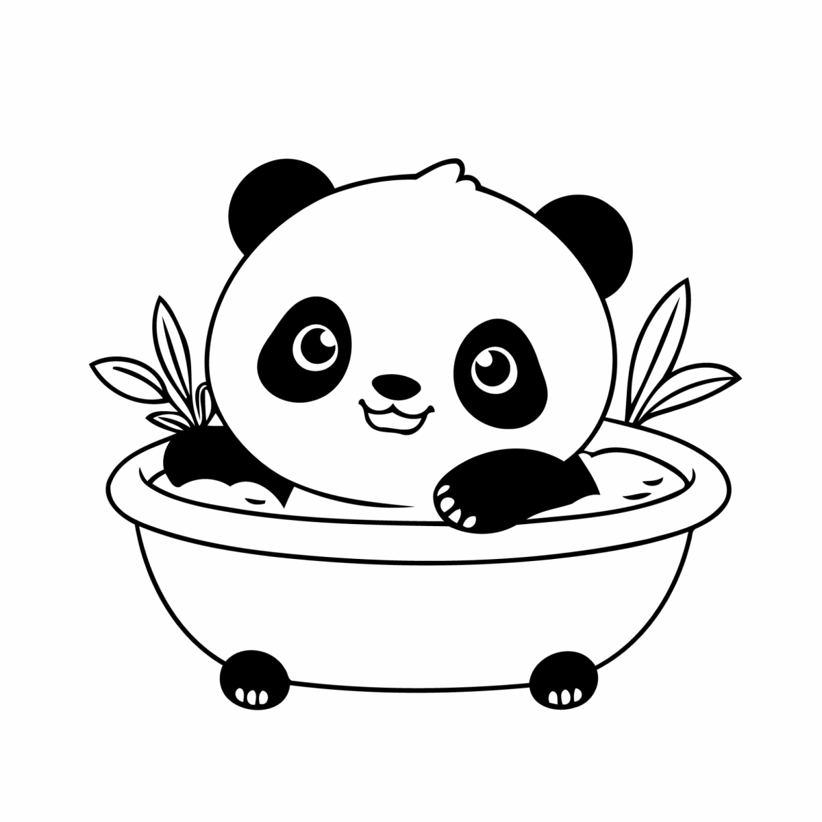 Panda tomando banho na banheira para colorir