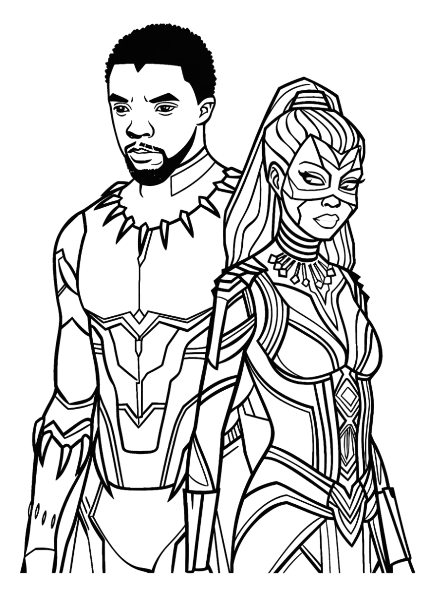 Pantera Negra com as guerreiras de Wakanda para colorir