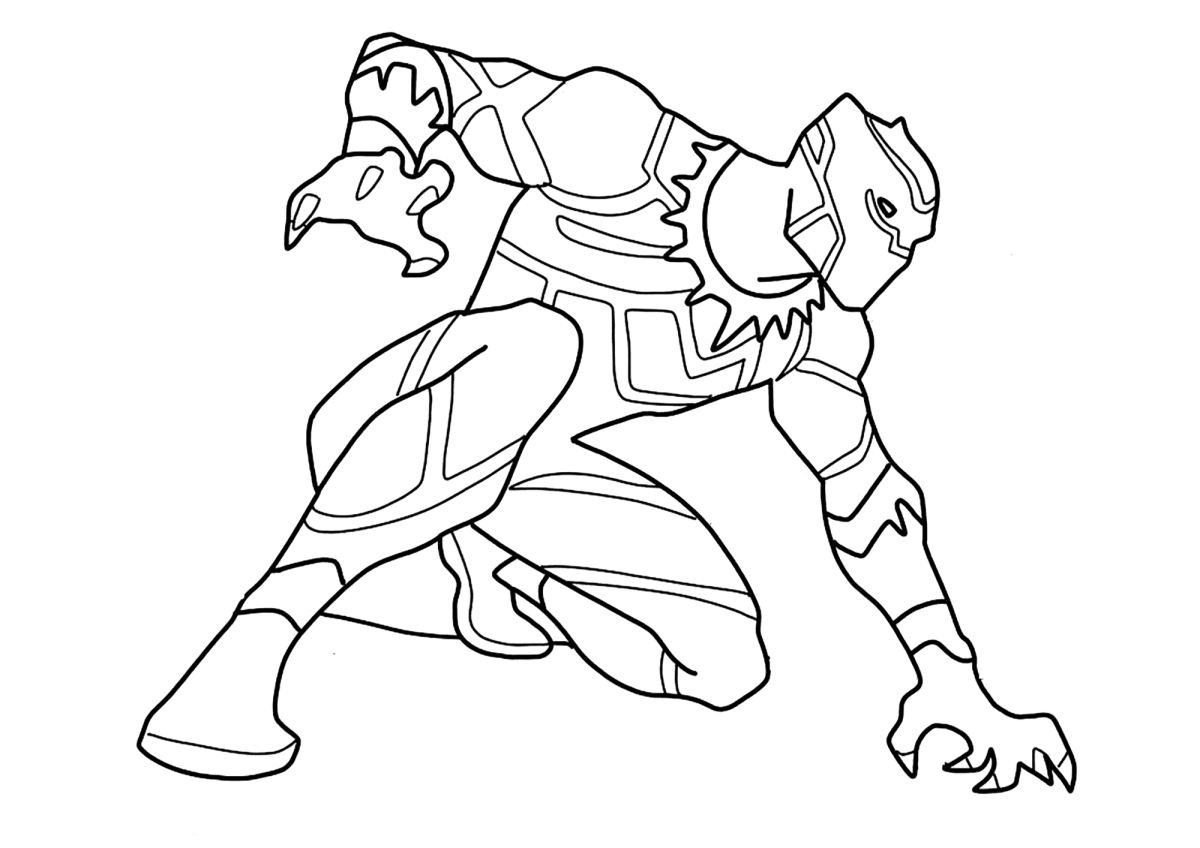 Pantera Negra estilo cartoon em pose de ataque para colorir