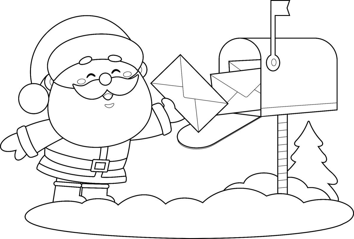 Papai Noel colocando cartinhas na caixa de correio para colorir