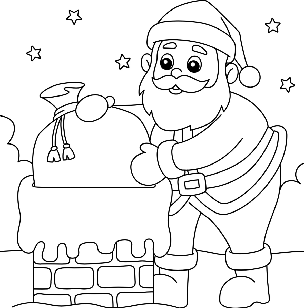 Papai Noel descendo pela chaminé para colorir