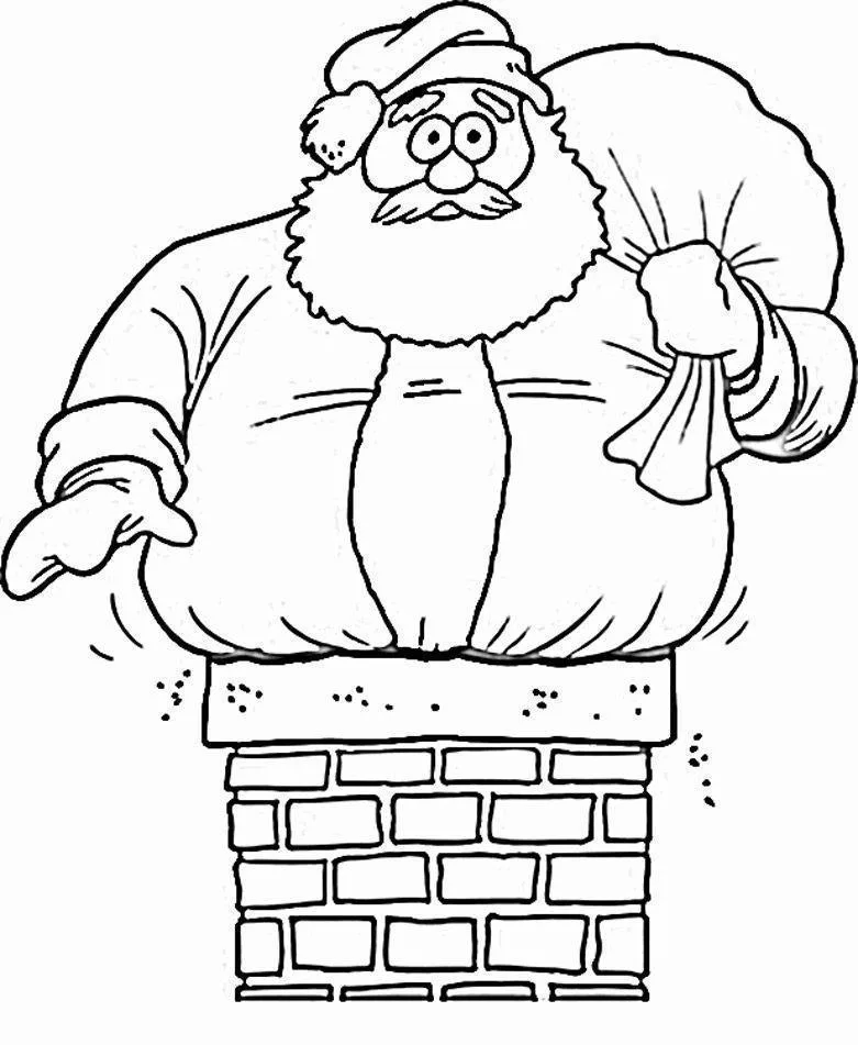 Papai Noel entalado na chaminé para colorir