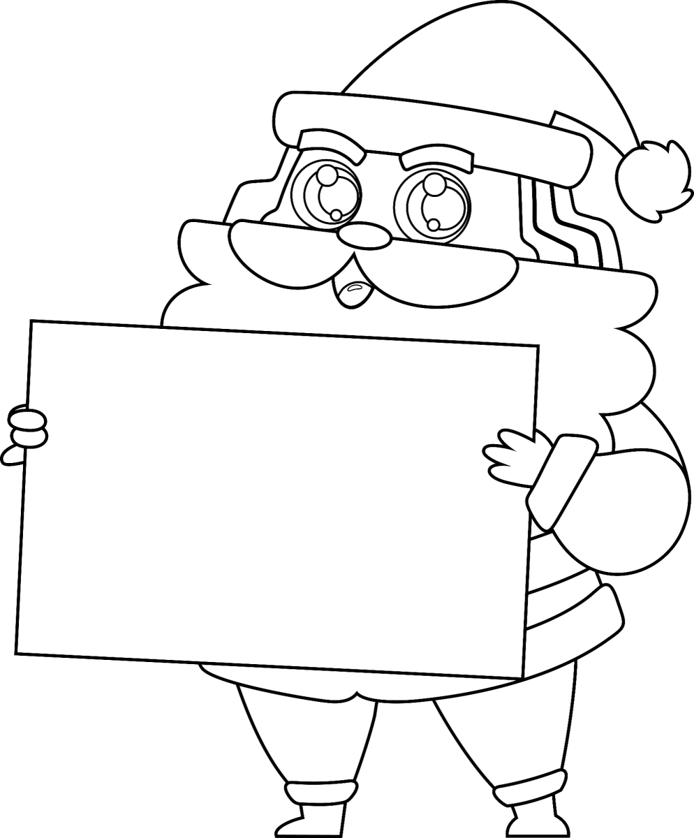 Papai Noel segurando um cartaz em branco para colorir