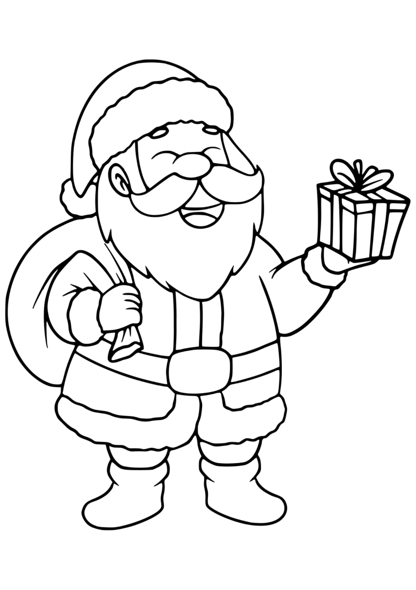 Papai Noel segurando um presente para colorir