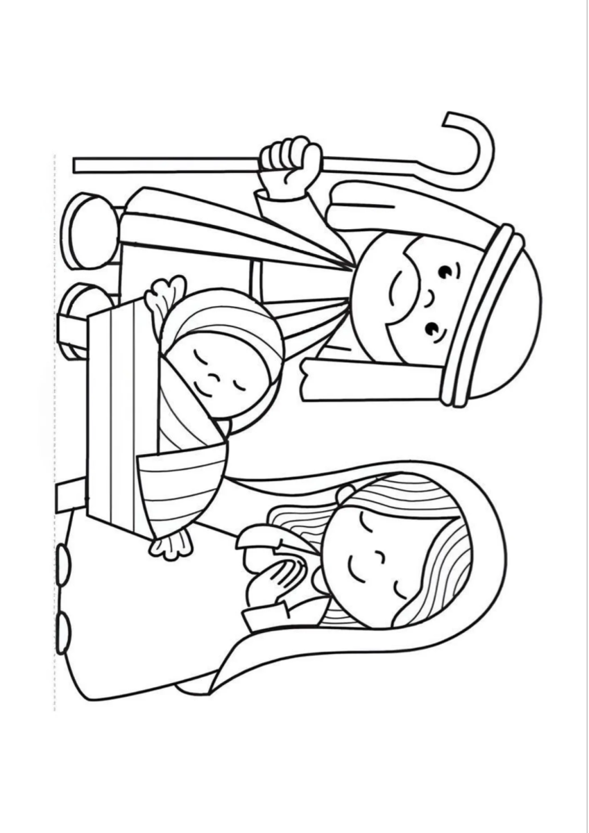 Pastorzinho visitando Maria e o Menino Jesus para colorir