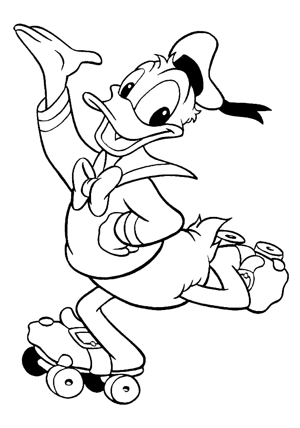 Pato Donald andando de patins para colorir