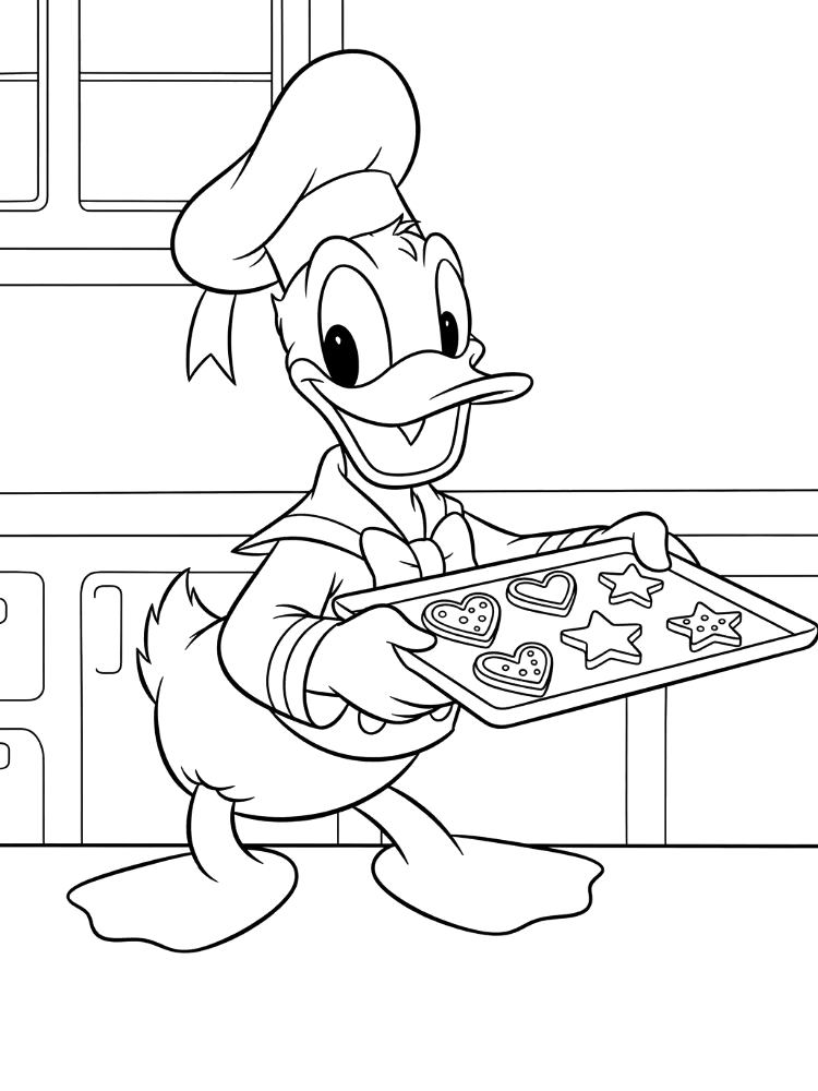 Pato Donald assando biscoitos para colorir