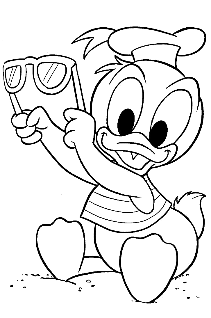 Pato Donald bebê com óculos de sol para colorir