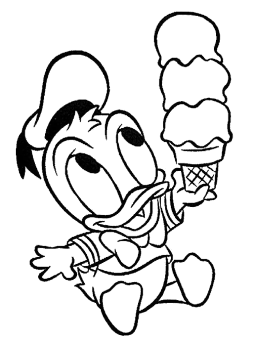 Pato Donald bebê tomando sorvete para colorir