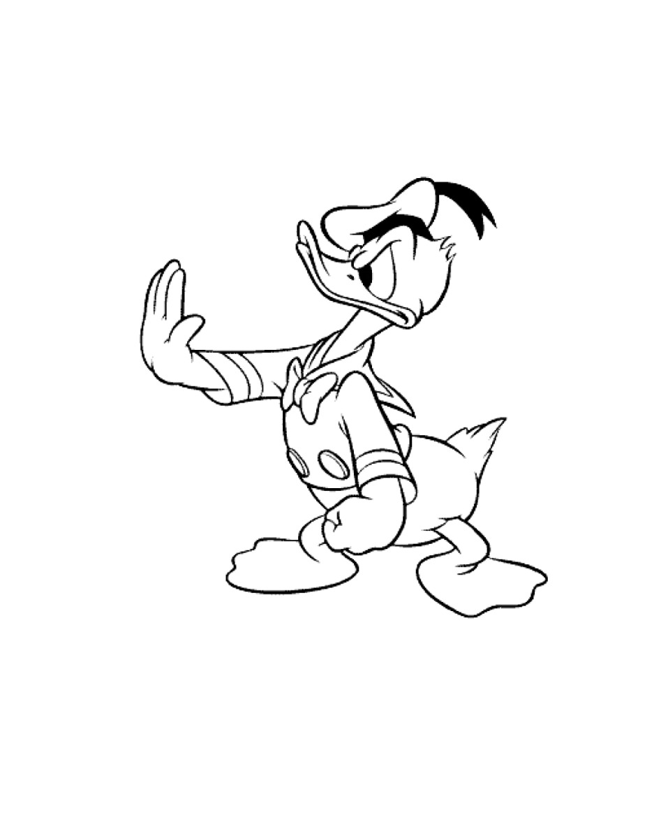 Pato Donald bravo de punhos fechados para colorir