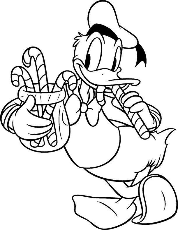 Pato Donald com cesta de doces para colorir