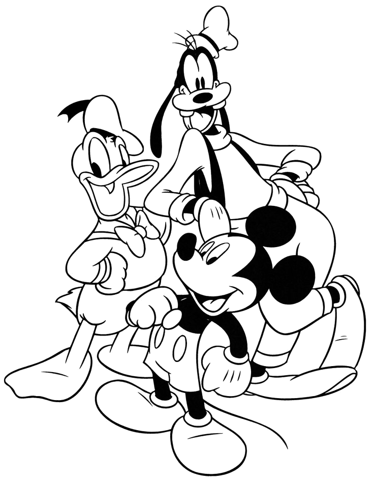 Pato Donald com Pateta e Mickey para colorir