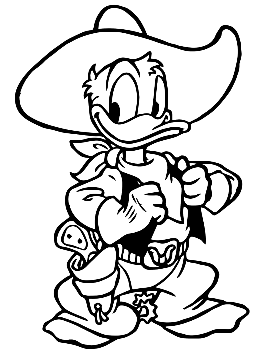 Pato Donald de chapéu de caubói para colorir
