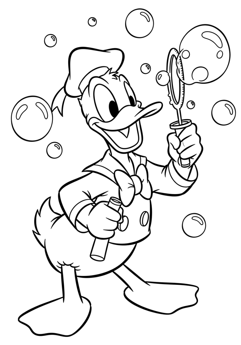 Pato Donald fazendo bolhas de sabão para colorir