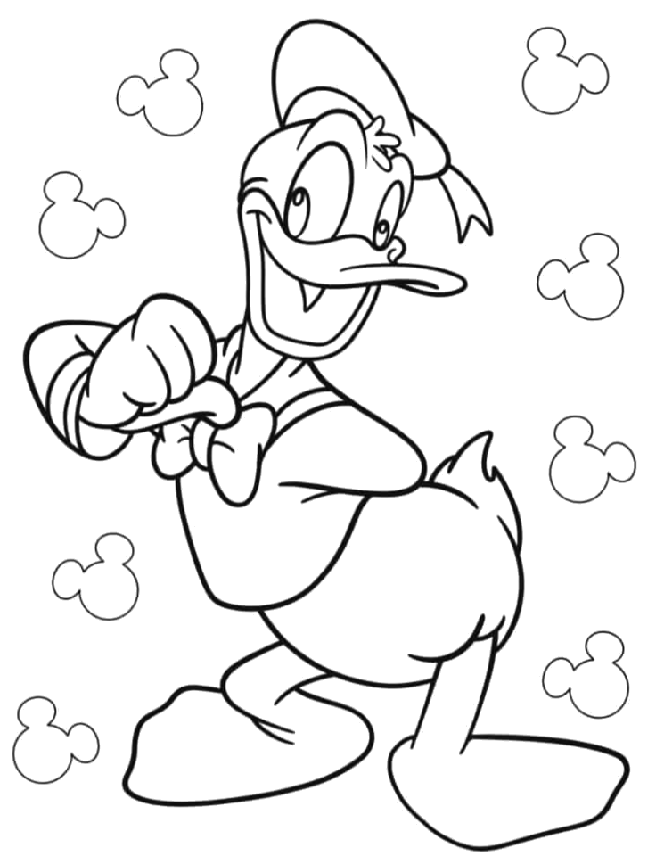 Pato Donald feliz entre bolinhas para colorir