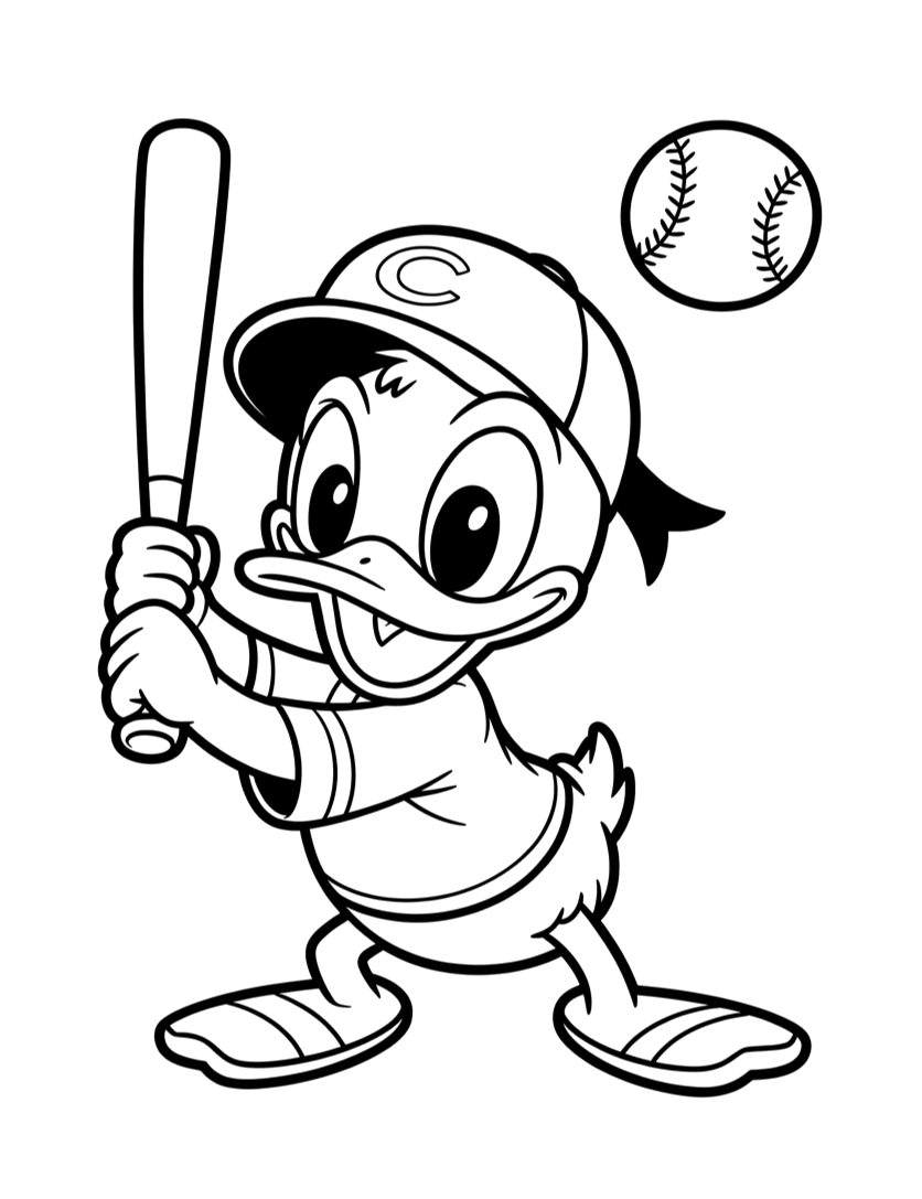 Pato Donald jogando beisebol para colorir