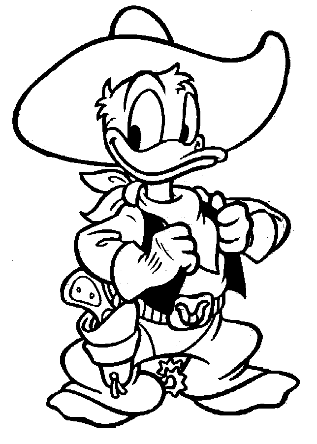 Pato Donald vestido de xerife para colorir