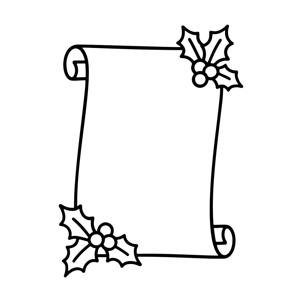 Pergaminho em branco com azevinho para escrever ao Papai Noel para colorir