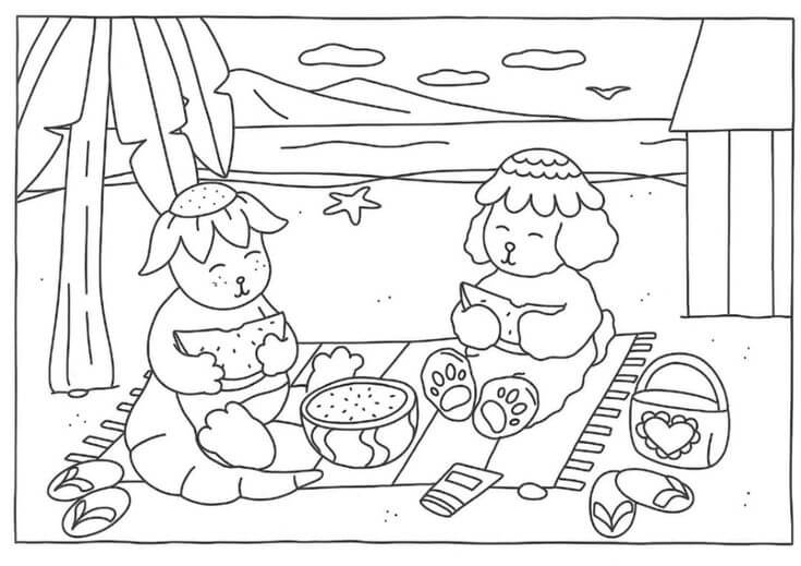 Picnic Adorável de Cãezinhos na Praia