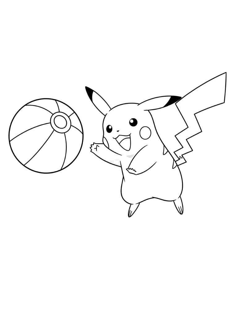 Pikachu brincando com bola para colorir