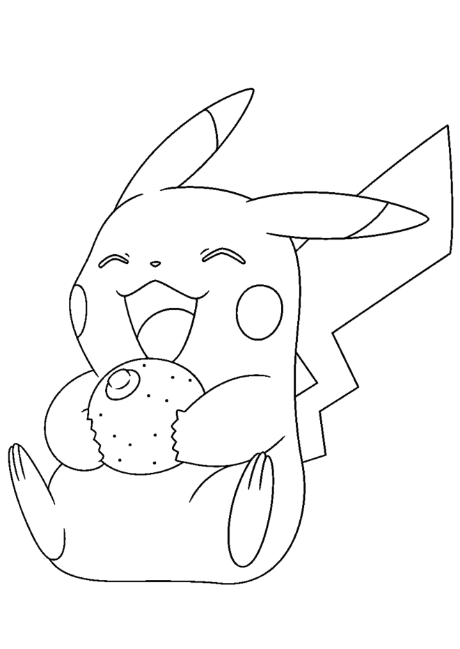 Pikachu comendo uma fruta para colorir