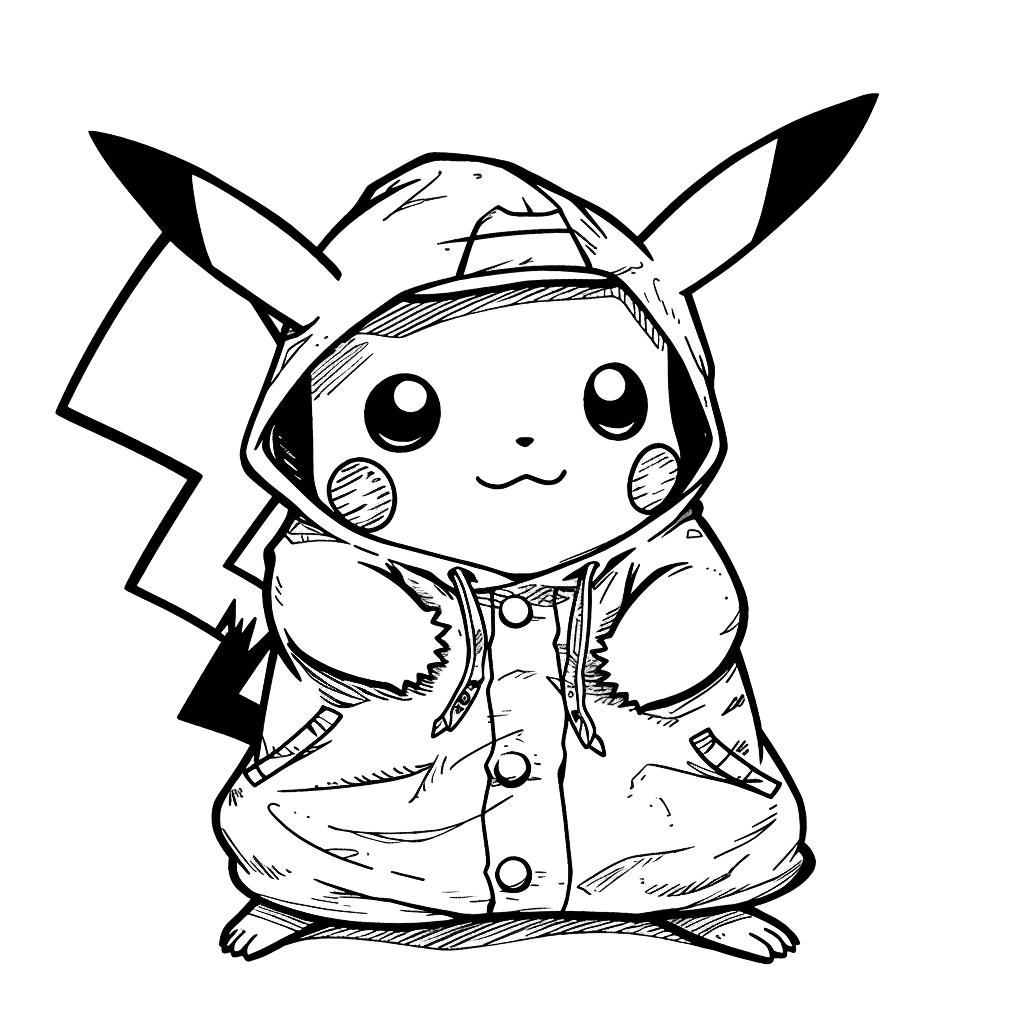 Pikachu de capa de chuva para colorir