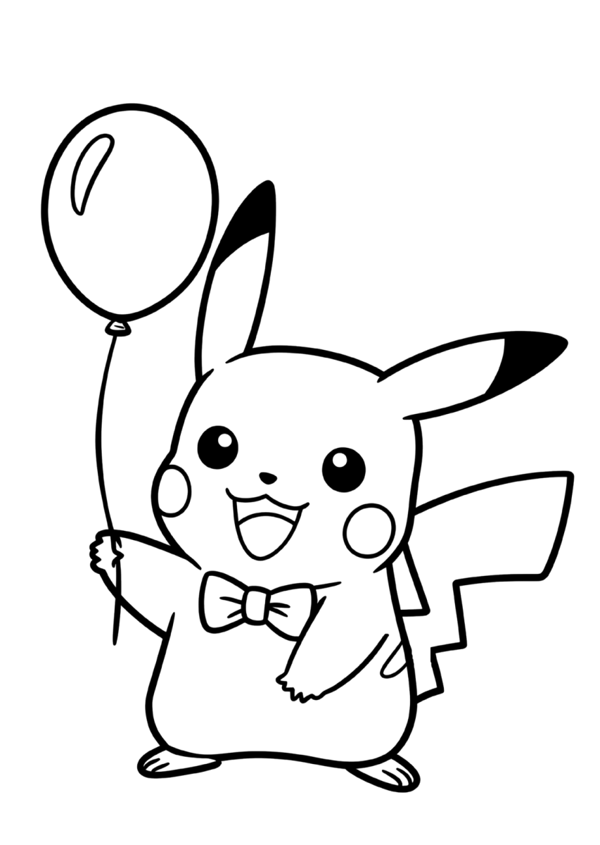 Pikachu de gravata-borboleta com balão para colorir