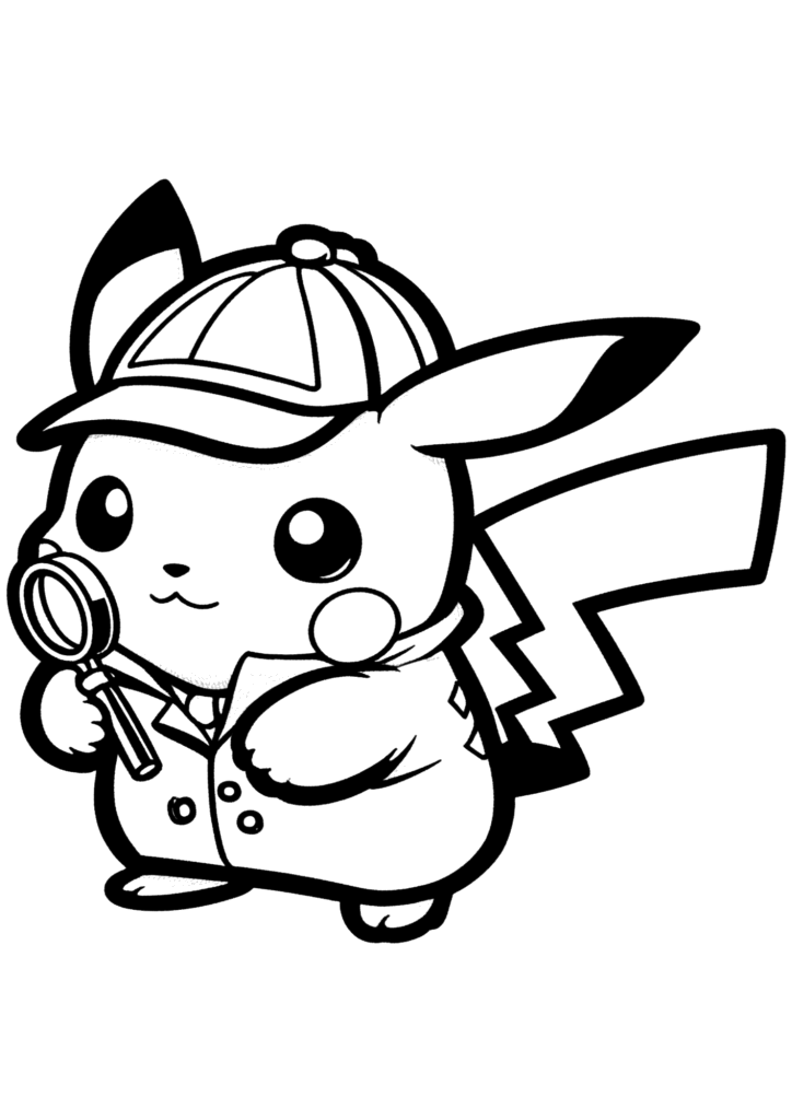 Pikachu detetive com lupa para colorir