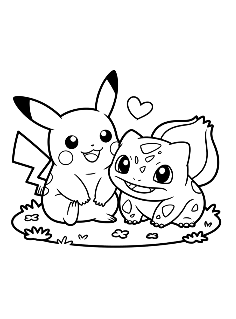 Pikachu e Bulbasaur, amigos para sempre para colorir