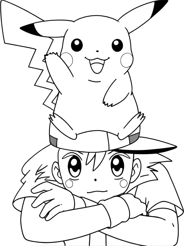 Pikachu no ombro do Ash para colorir