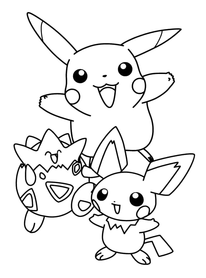 Pikachu, Pichu e Togepi para colorir