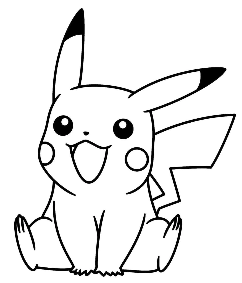 Pikachu sentado e feliz para colorir