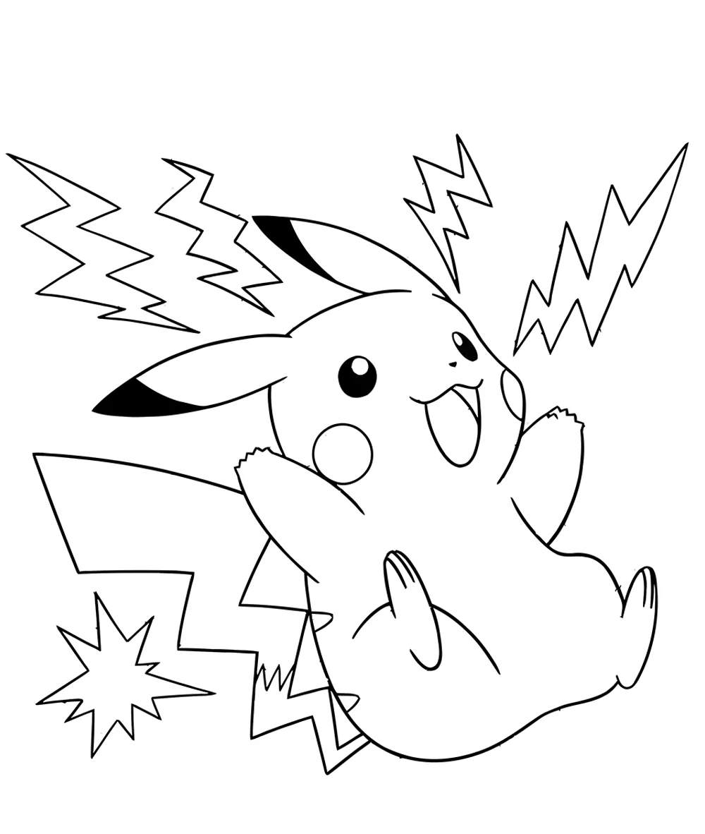 Pikachu soltando raios para colorir