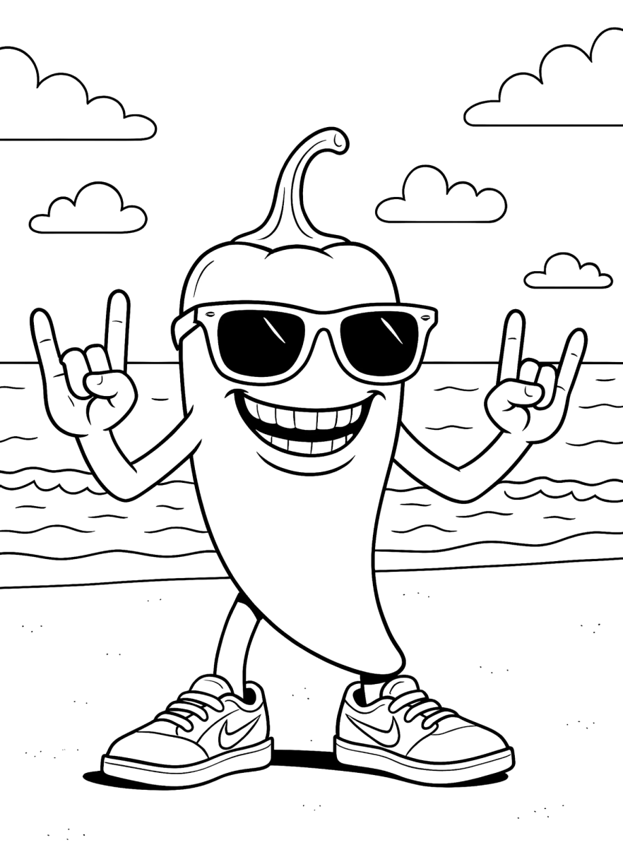 Pimenta de óculos escuros fazendo rock para colorir