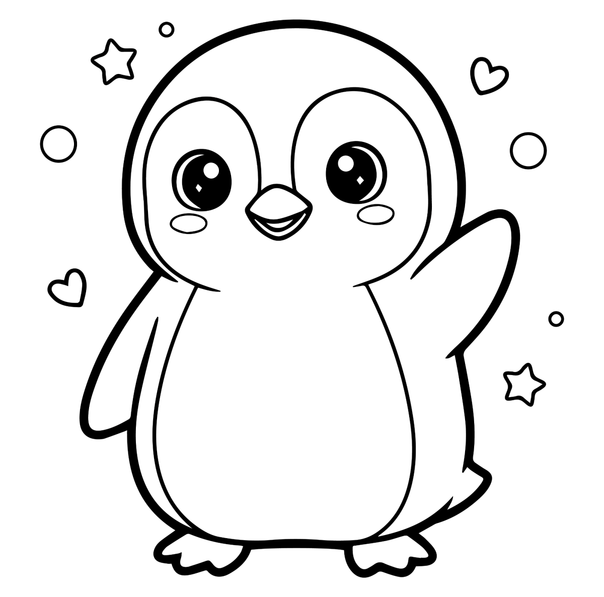 Pinguim acenando entre estrelas para colorir